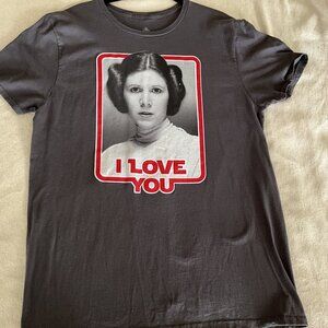 Star Wars PRINCESS LEIA - I Love You Graphic T Shirt Disney Size Large Gray